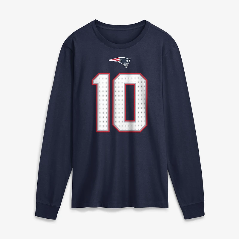 Men's Nike Drake Maye Navy New England Patriots Name & Number Long Sleeve T-Shirt
