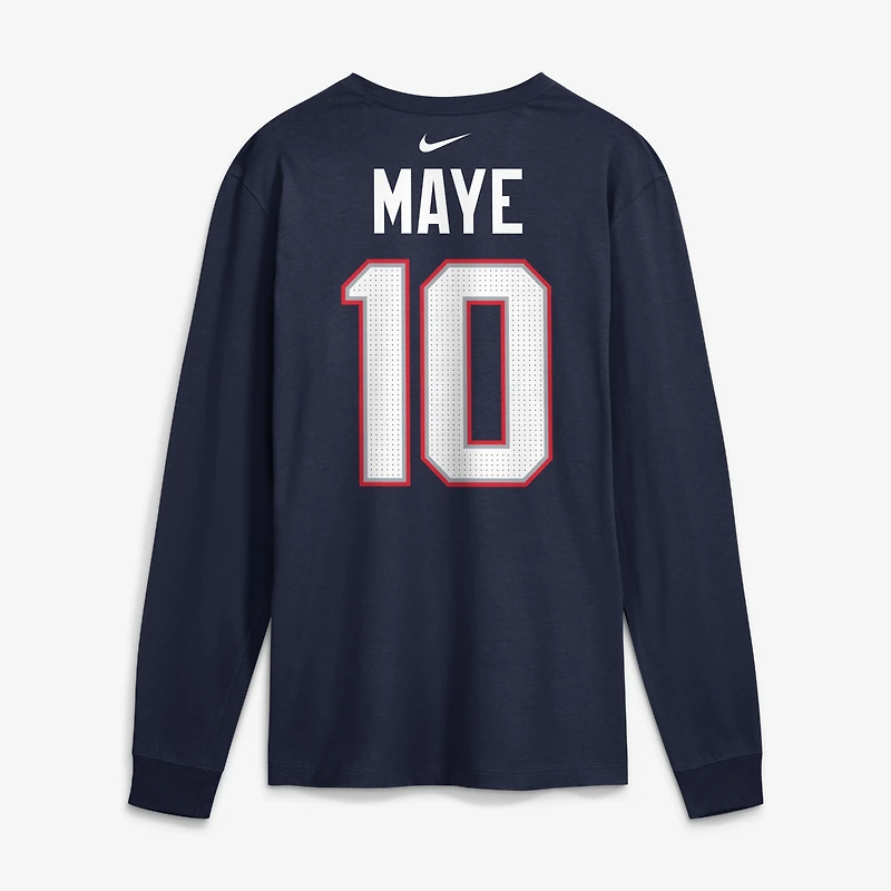 Men's Nike Drake Maye Navy New England Patriots Name & Number Long Sleeve T-Shirt