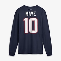 Men's Nike Drake Maye Navy New England Patriots Name & Number Long Sleeve T-Shirt