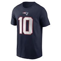 T-shirt Nike Drake Maye bleu marine pour homme avec nom et numéro des New England Patriots