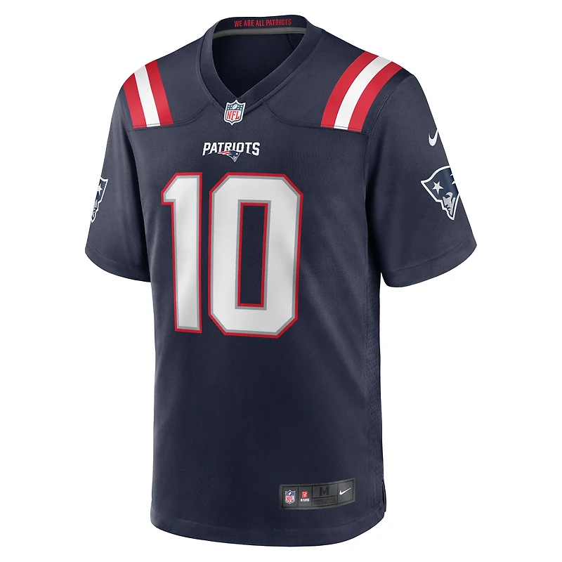 Maillot de jeu Nike Drake Maye bleu marine pour homme des New England Patriots