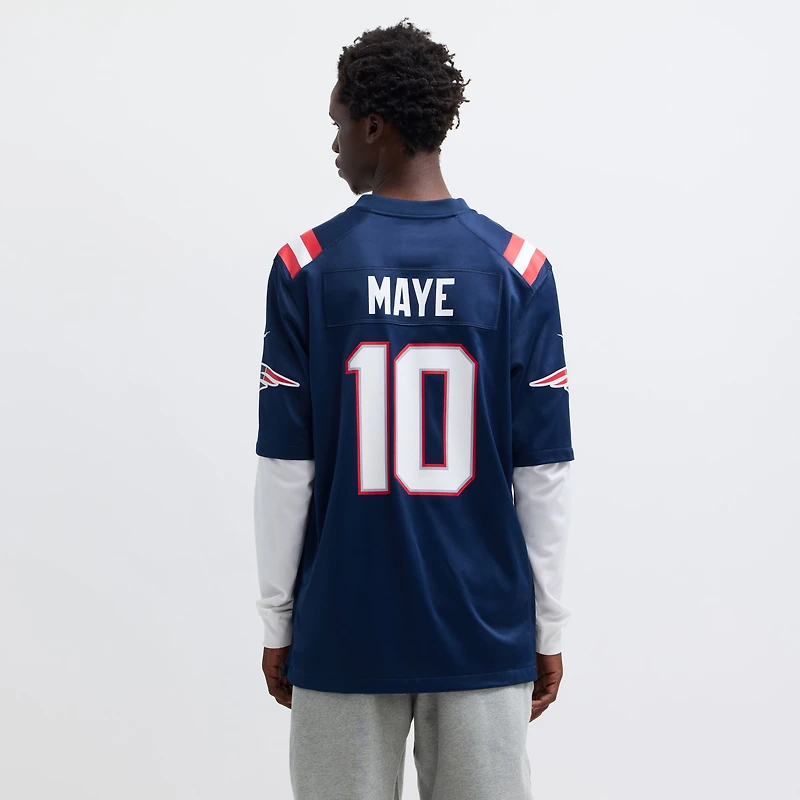 Maillot de match Nike Drake Maye bleu marine des New England Patriots pour homme