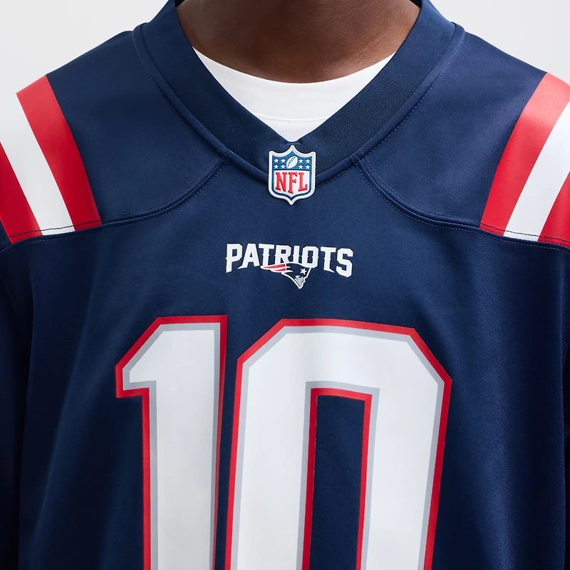 Maillot de jeu Nike Drake Maye bleu marine pour homme des New England Patriots