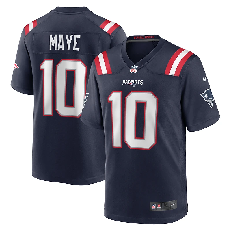 Maillot de jeu Nike Drake Maye bleu marine pour homme des New England Patriots