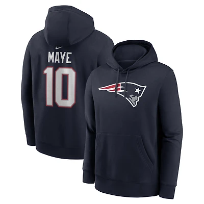 Men's Nike Drake Maye Navy New England Patriots Player Name & Number Fleece Hoodie
