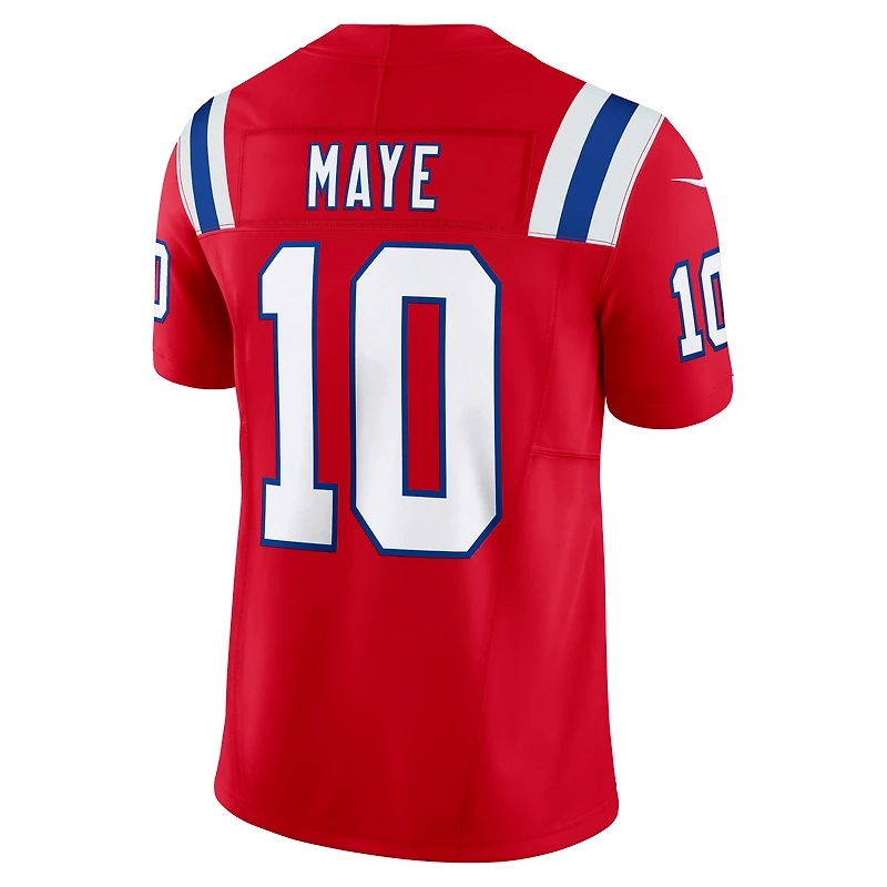 Maillot Nike Drake Maye rouge des New England Patriots Alternate Vapor F.U.S.E. Limited pour homme