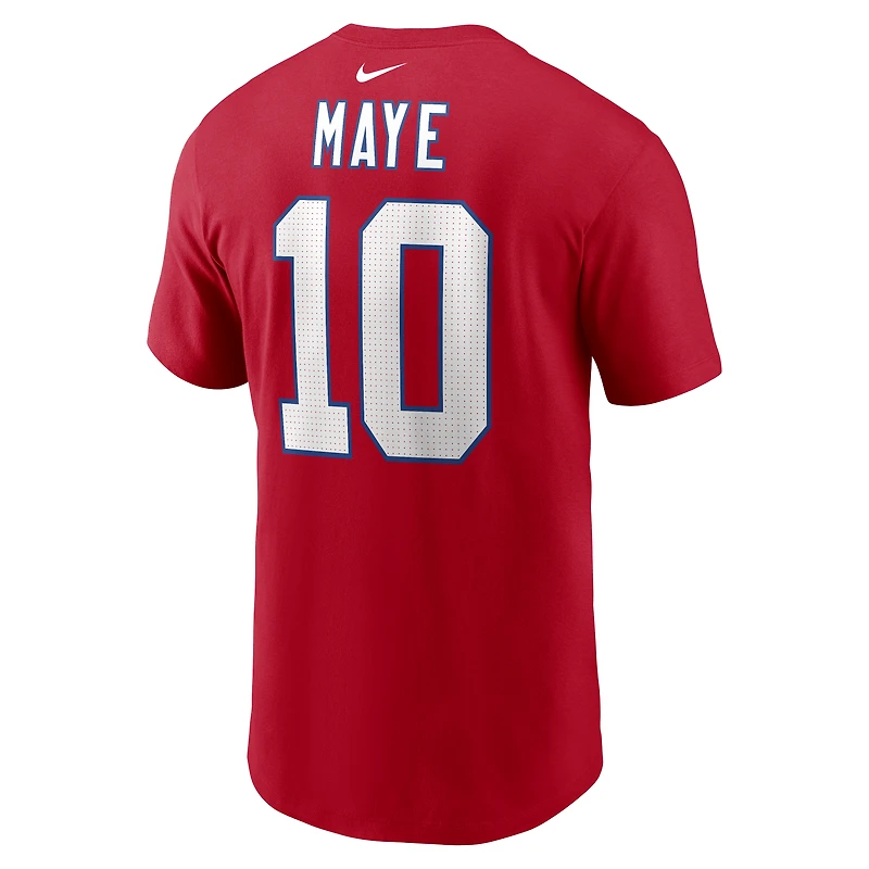 Men's Nike Drake Maye Red New England Patriots Name & Number T-Shirt