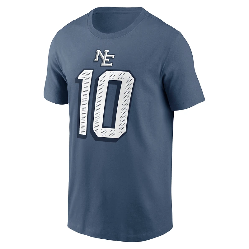 T-shirt Nike Drake Maye bleu pour homme, collection Rivalités 2025 des New England Patriots, avec nom et numéro de joueur