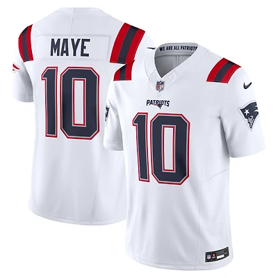 Maillot Nike Drake Maye blanc Vapor F.U.S.E. Limited des New England Patriots pour homme