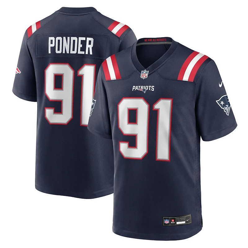 Maillot Nike Elijah Ponder bleu marine pour homme des New England Patriots