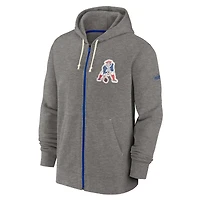 Sweat à capuche entièrement zippé Nike Heather Charcoal New England Patriots Historic Lifestyle pour homme