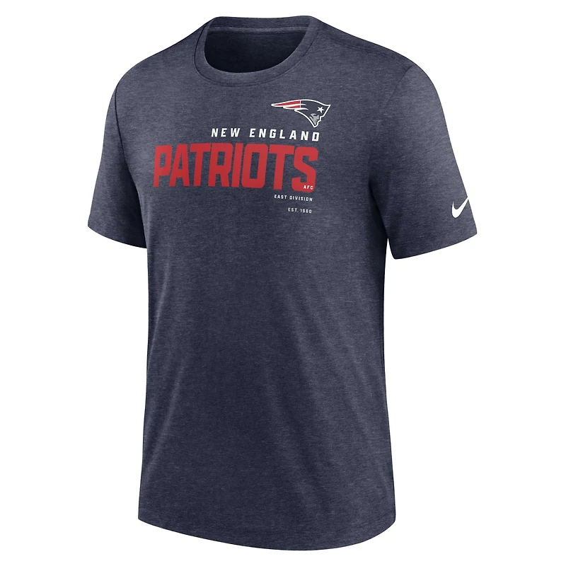 Men's Nike Heather Navy New England Patriots Wordmark Tri-Blend - T-Shirt