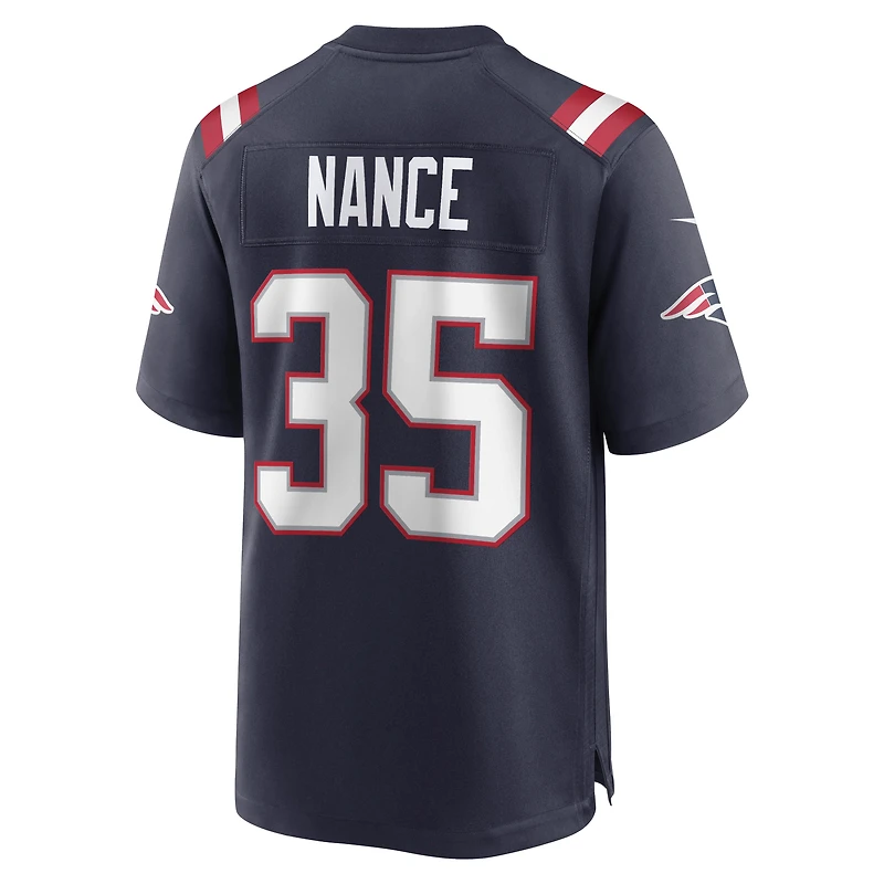Maillot de joueur retraité Nike Jim Nance pour hommes, bleu marine, New England Patriots