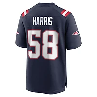 Maillot de match Nike Marcus Harris bleu marine pour homme des New England Patriots