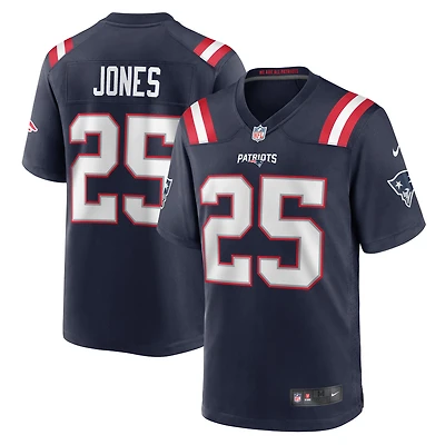 Maillot de joueur match Nike Marcus Jones des New England Patriots pour homme, bleu marine