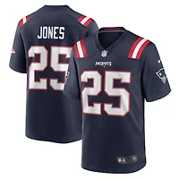 Maillot de joueur match Nike Marcus Jones des New England Patriots pour homme, bleu marine