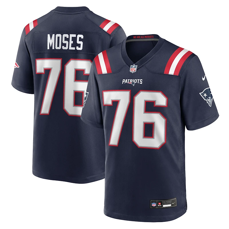 Men's Nike Morgan Moses Navy New England Patriots Team Game Jersey