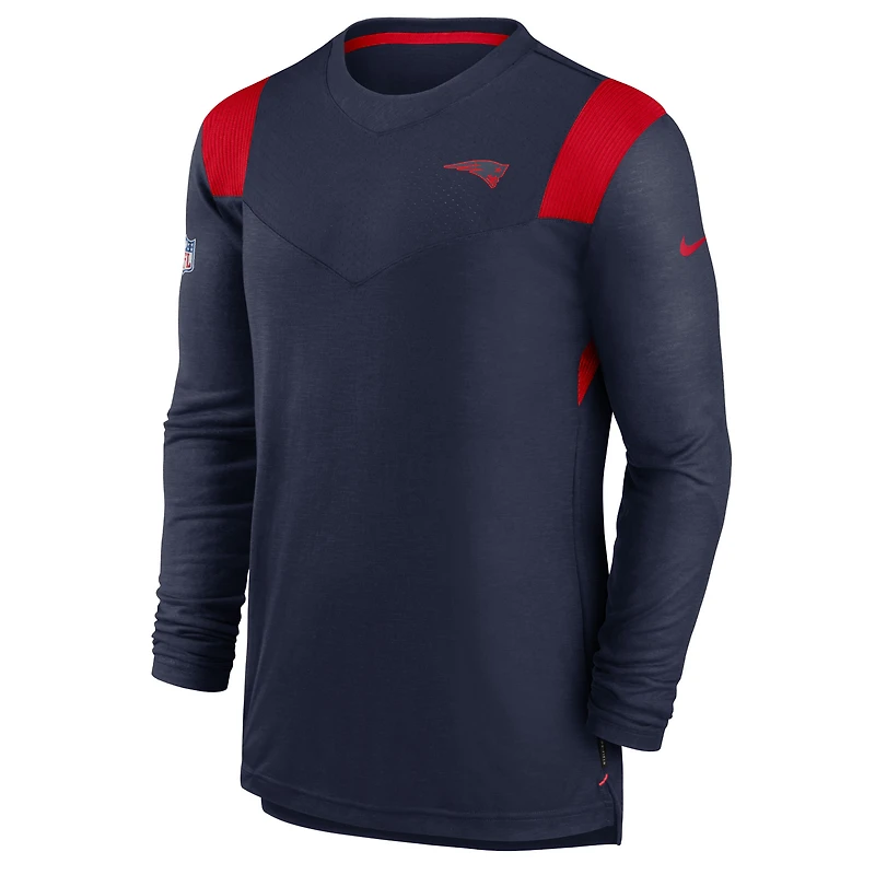 T-shirt à manches longues pour homme Nike New England Patriots Sideline Performance - Bleu marine/rouge