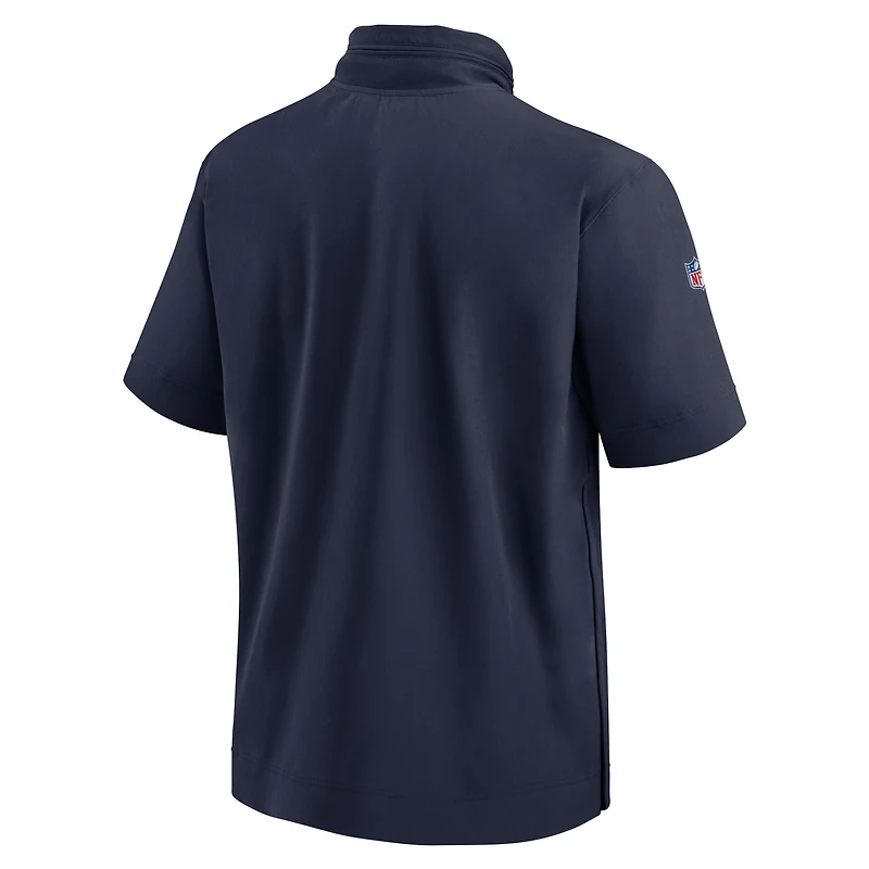 Veste à capuche manches courtes et demi-zip Nike Navy New England Patriots 2024 Sideline Coach pour homme