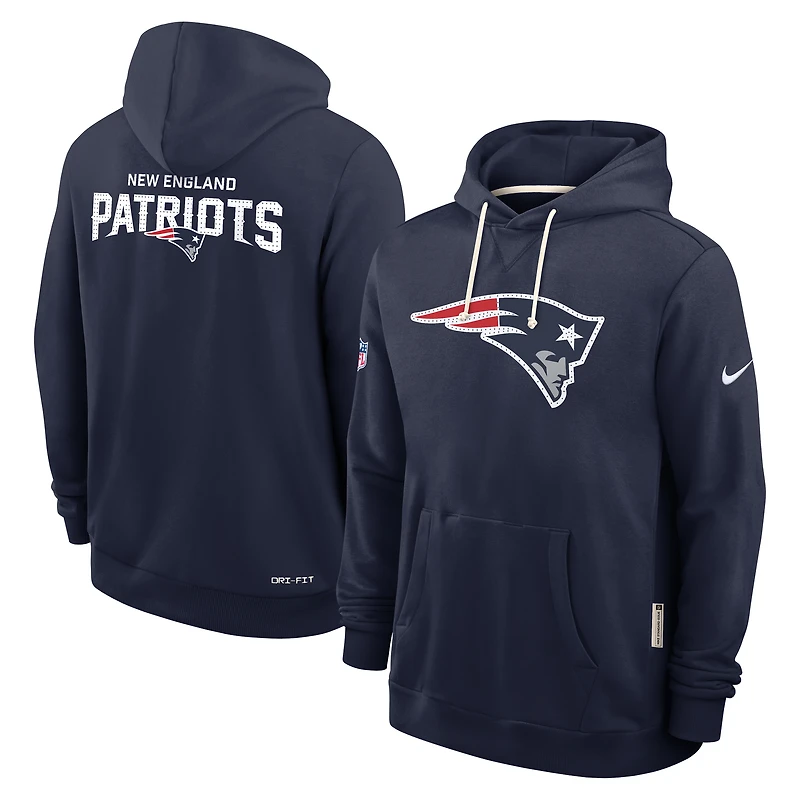Sweat à capuche Nike bleu marine New England Patriots 2025 Sideline Standard Issue Club Dri-FIT pour homme
