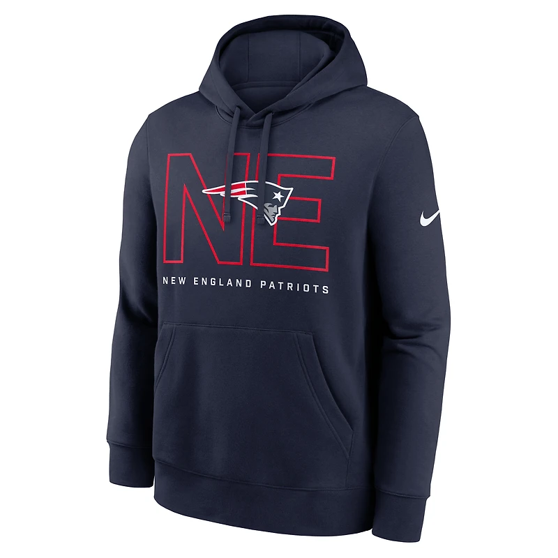 Men's Nike Navy New England Patriots Busted Play Club Fleece Pullover Hoodie