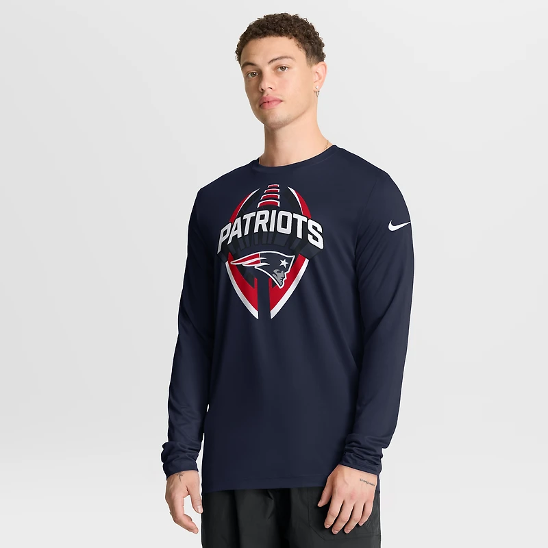 T-shirt Nike bleu marine New England Patriots Primetime Legend Icon Performance à manches longues pour homme