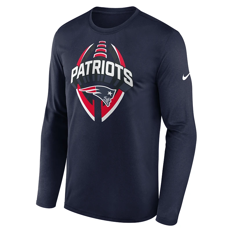 T-shirt Nike bleu marine New England Patriots Primetime Legend Icon Performance à manches longues pour homme