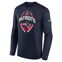 T-shirt Nike bleu marine New England Patriots Primetime Legend Icon Performance à manches longues pour homme