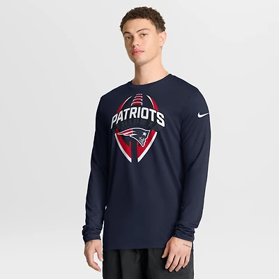 T-shirt Nike bleu marine New England Patriots Primetime Legend Icon Performance à manches longues pour homme