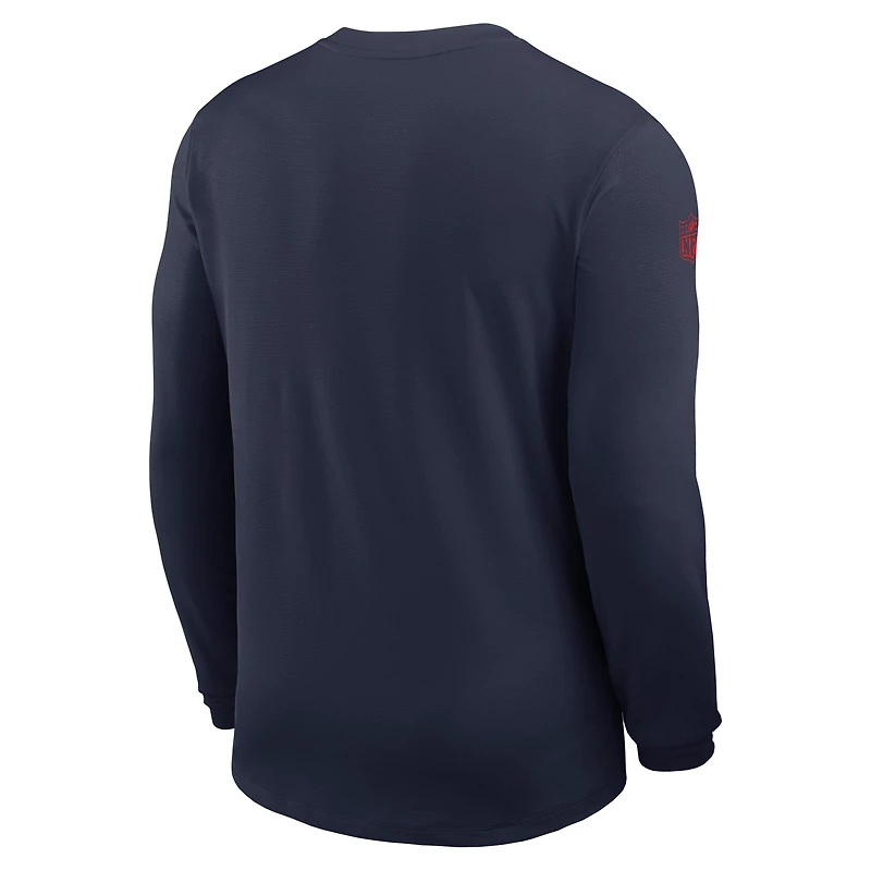Maillot Nike bleu marine à manches longues pour homme, coupe coach UV Dri-FIT, New England Patriots