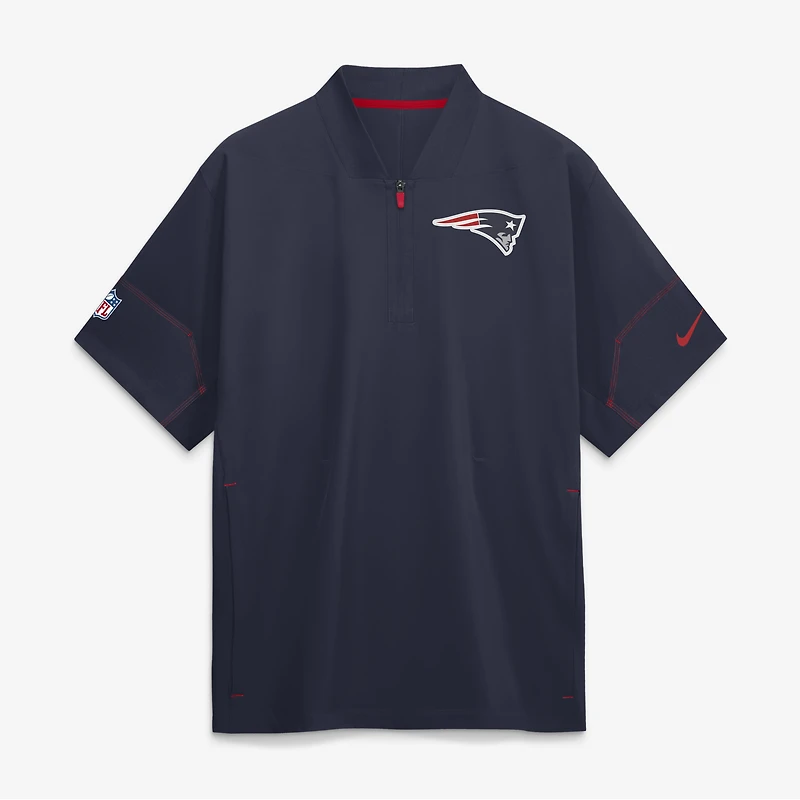 Men's Nike Navy New England Patriots Sideline Short Sleeve Quarter-Zip Coaches Jacket