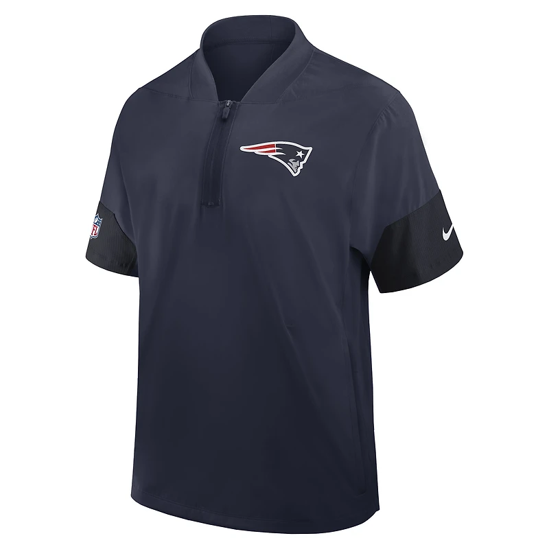 Men's Nike Navy New England Patriots Sideline Short Sleeve Quarter-Zip Dri-FIT Coach Jacket