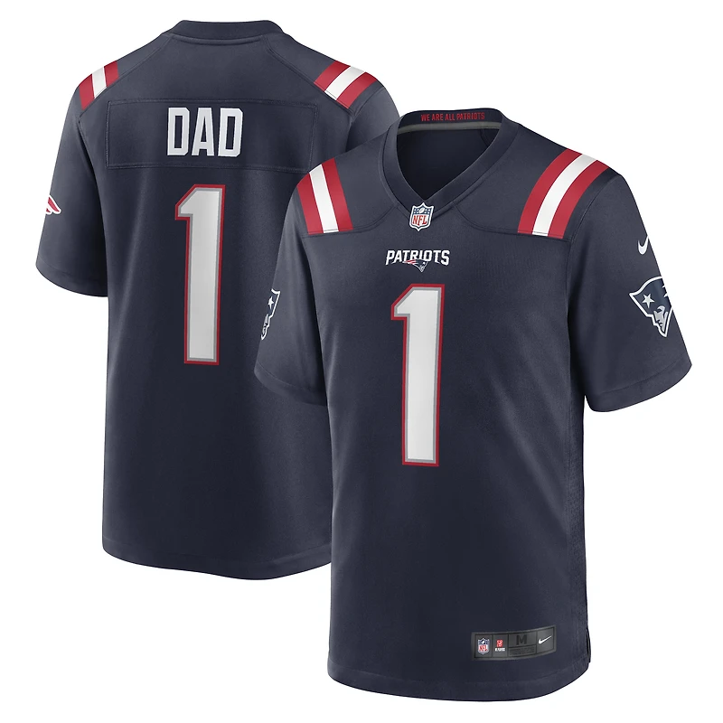 Maillot de match Nike numéro 1 Dad pour hommes, bleu marine, New England Patriots