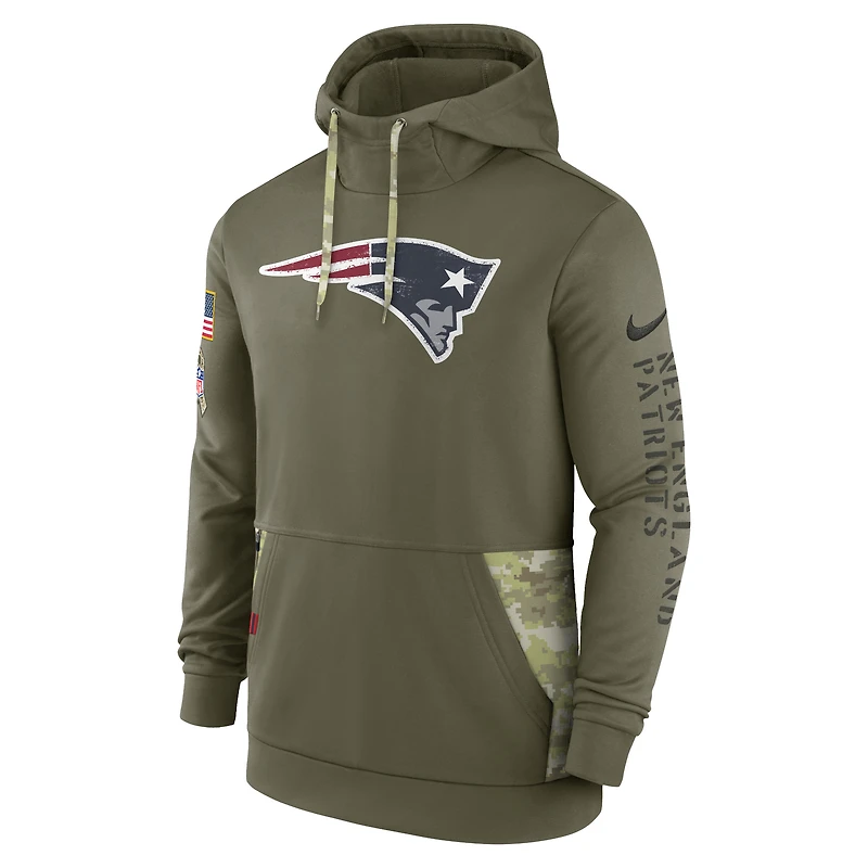 Sweat à capuche Nike Olive New England Patriots Salute to Service Therma Performance pour homme