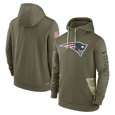 Sweat à capuche Nike Olive New England Patriots Salute to Service Therma Performance pour homme