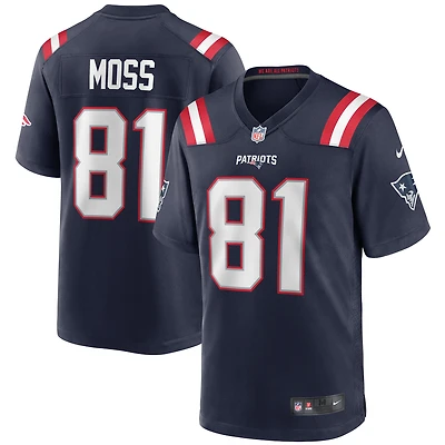 Maillot de joueur retraité Nike Randy Moss pour hommes, bleu marine, New England Patriots Game