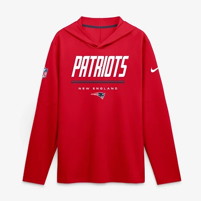 T-shirt à manches longues et capuche Nike rouge New England Patriots Sideline Dri-FIT pour homme