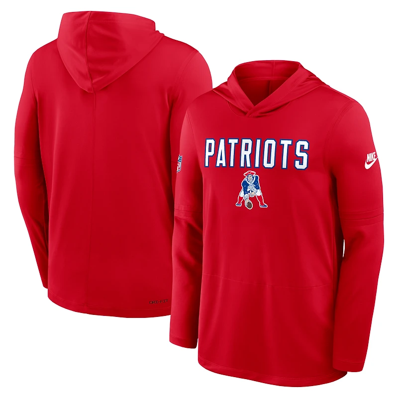 Men's Nike Red New England Patriots Sideline Pass Accuracy Dri-FIT Long Sleeve Hoodie T-Shirt