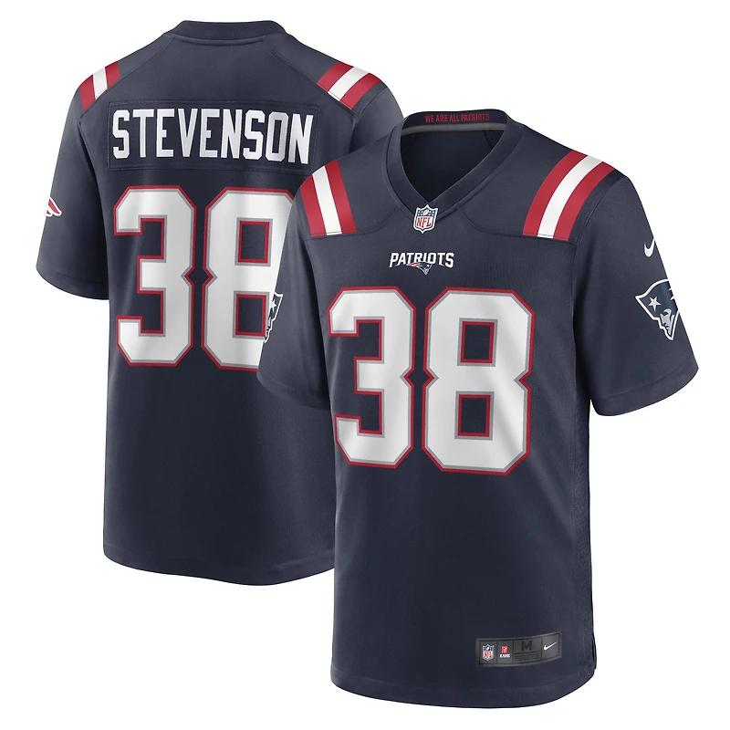 Maillot de match Nike Rhamondre Stevenson bleu marine des New England Patriots pour homme