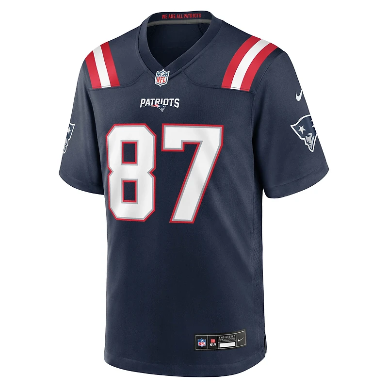 Maillot de match Nike Romeo Doubs bleu marine des New England Patriots pour homme