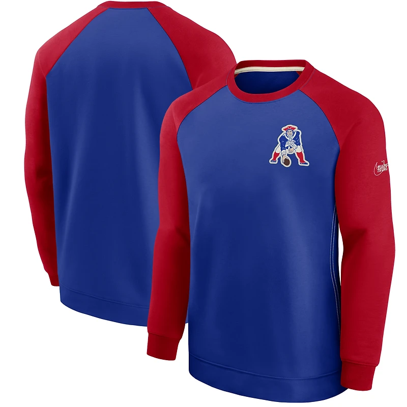 Men's Nike Royal/Red New England Patriots Historic Raglan Crew Performance Sweater