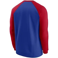 Men's Nike Royal/Red New England Patriots Historic Raglan Crew Performance Sweater