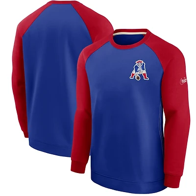 Men's Nike Royal/Red New England Patriots Historic Raglan Crew Performance Sweater