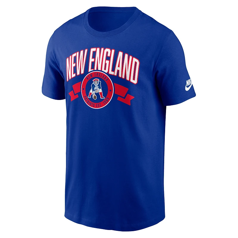 T-shirt Nike Royal New England Patriots Rewind pour homme, coupe avant et arrière, essentiel