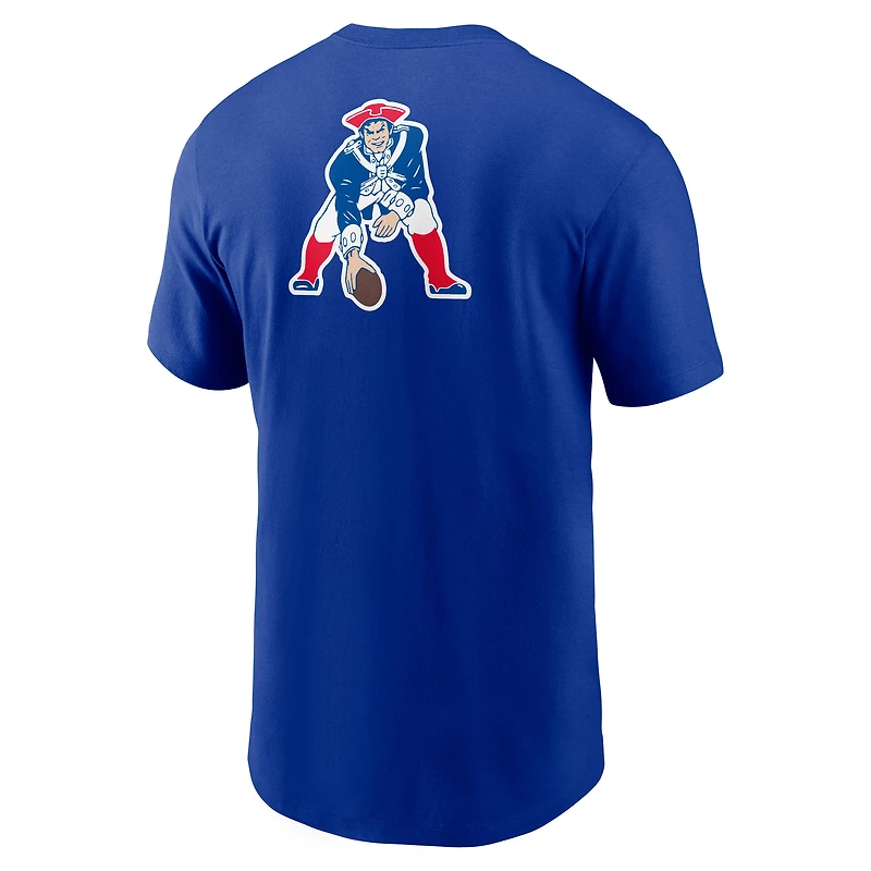 T-shirt Nike Royal New England Patriots Rewind pour homme, coupe avant et arrière, essentiel