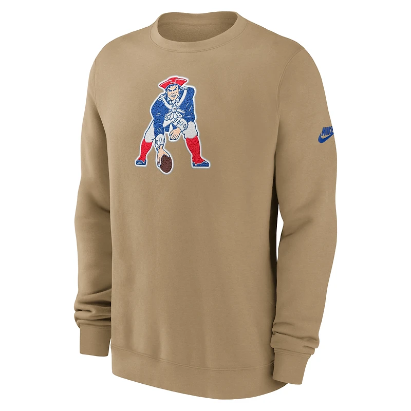 Men's Nike Tan New England Patriots Swing Pass Rewind Club Pullover Sweatshirt