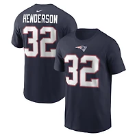 T-shirt Nike TreVeyon Henderson bleu marine New England Patriots pour homme, avec nom et numéro