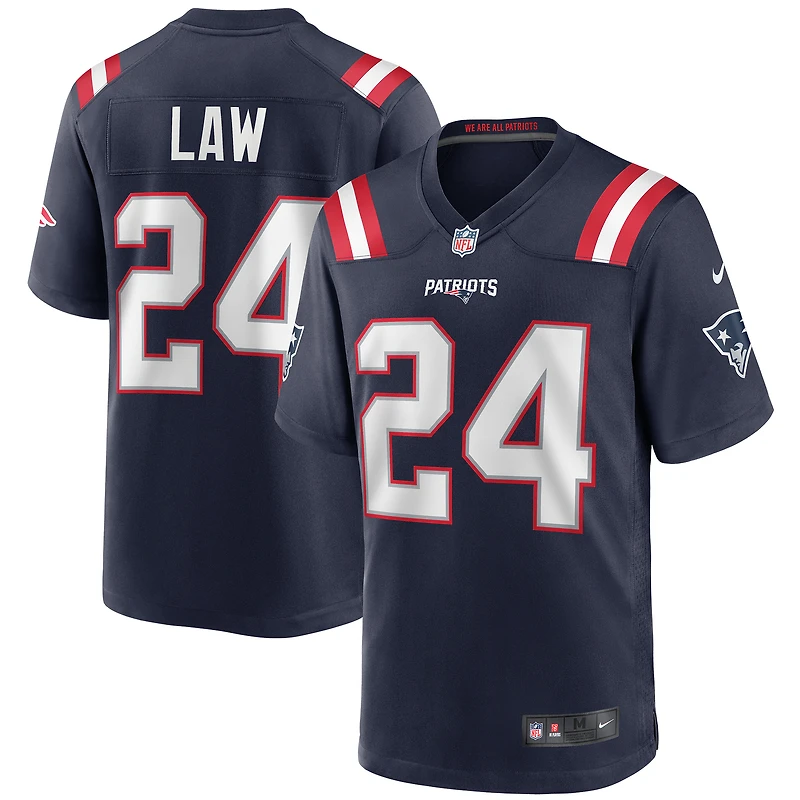 Maillot de joueur retraité Nike Ty Law Navy des New England Patriots Game pour hommes