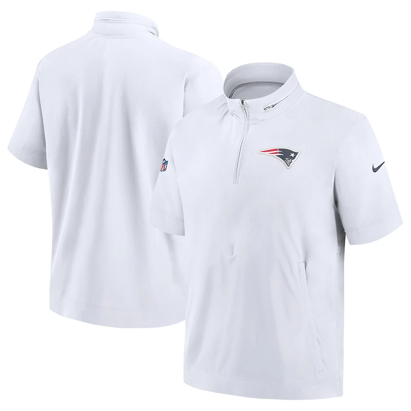 Men's Nike  White New England Patriots Sideline Coach Short Sleeve Hoodie Quarter-Zip Jacket
