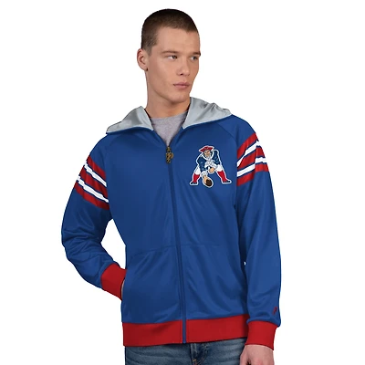 Veste de survêtement à capuche entièrement zippée Pro Player pour homme, bleu royal/rouge, style rétro des New England Patriots
